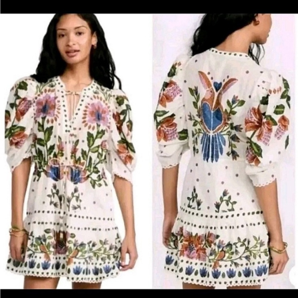 FARM Rio White Dress with Colorful Floral Design